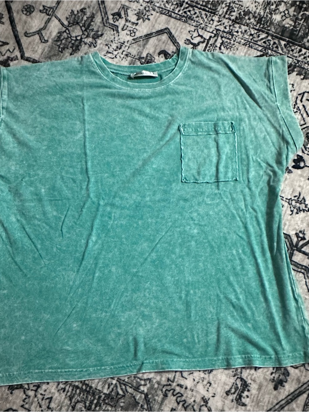Zenana Outfitters Mineral Wash Pocket Tee - Teal Green